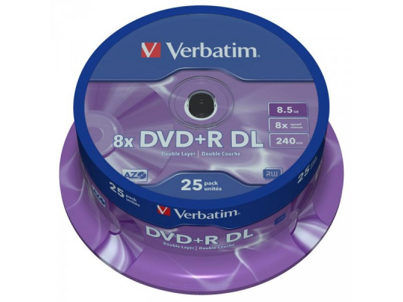 DVD+R 8.5GB Verbatim 8x DL Mattsilver SF 25 CB 43757