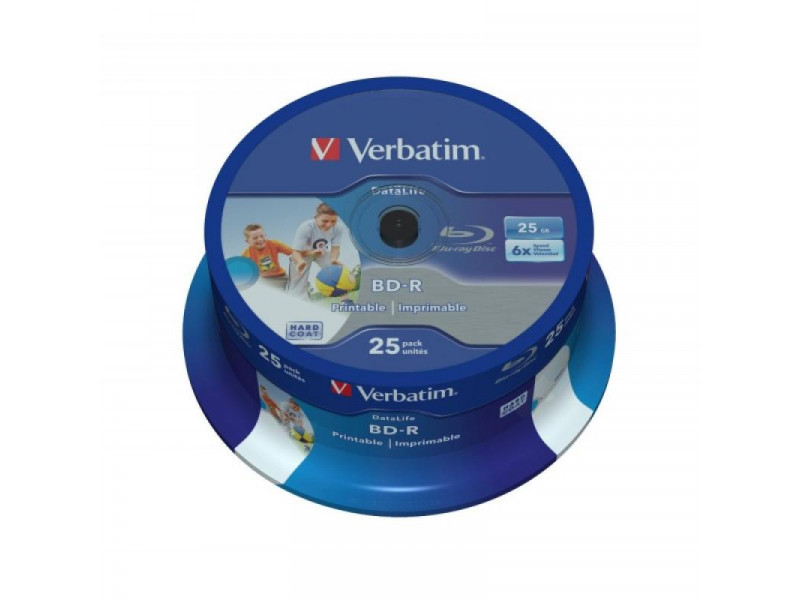 BD-R 25GB Verbatim 6x DATALIFE Inkjet white HTL 25er Cakebox 43811