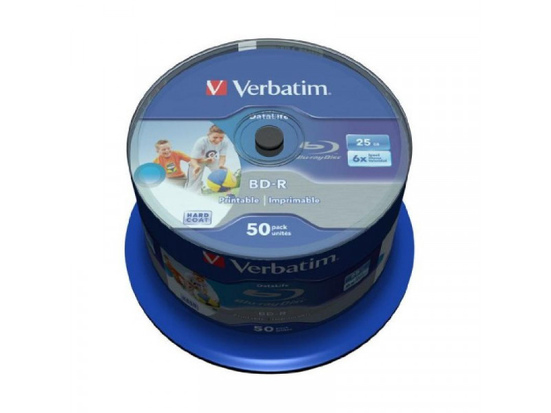 BD-R 25GB Verbatim 6x DATALIFE Inkjet white HTL 50er Cakebox 43812