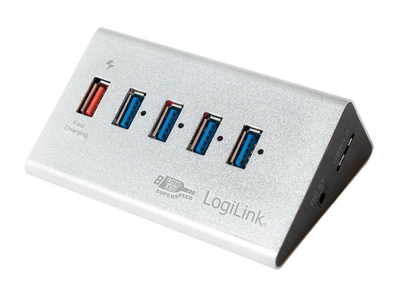 LogiLink USB 3.0 Hub 4 Port + 1x Schnell-Ladeport silber (UA0227)