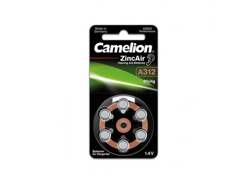 Hörgeräte Batterie Camelion Zink-Luft Zelle A312 0% Mercury/Hg Braun (6 St.)