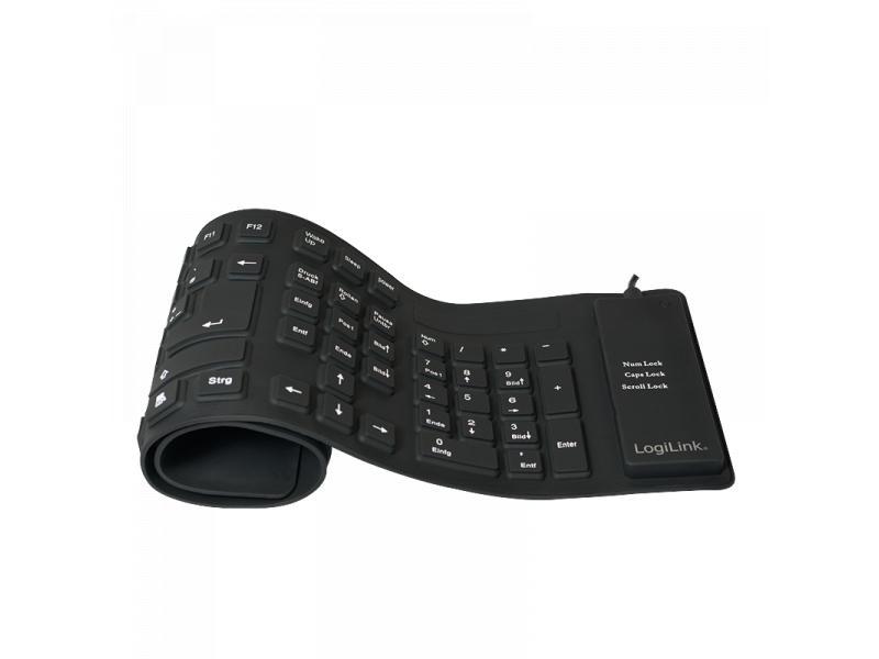 Logilink Tastatur Flexibel Wasserfest USB + PS/2 schwarz (ID0019A)