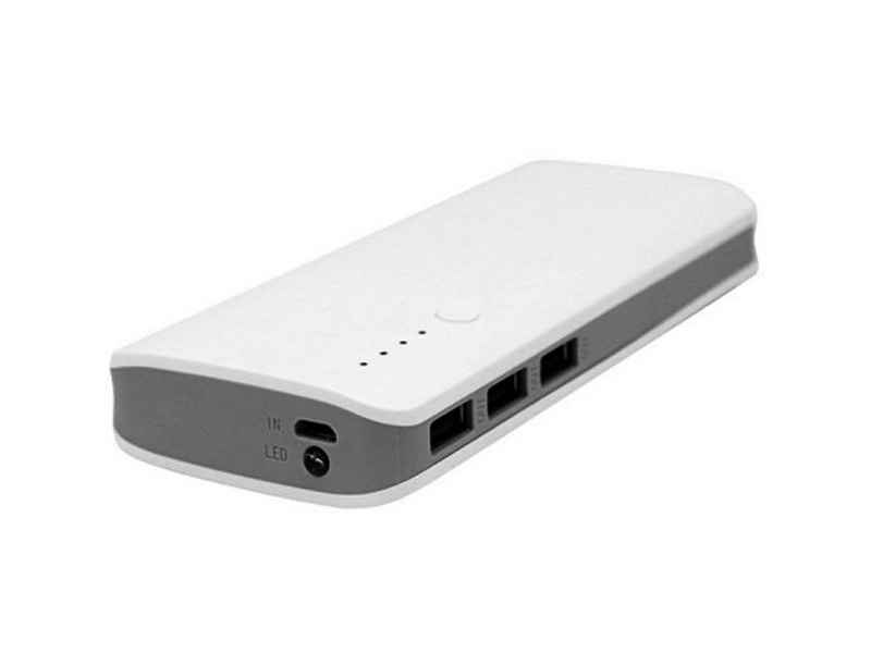 Powerbank 12000mAh mit LED Lampe und 3x USB (Weiß)