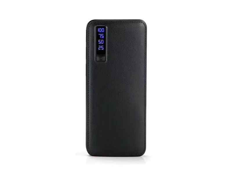 Powerbank 20000mAh LEDER DESIGN mit LED Lampe und 3x USB (Schwarz)