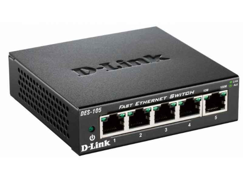 D-Link Schwarz Switch Kupferdraht 0,1 Gbps 5-Port 3 HE - Extern DES-105/E