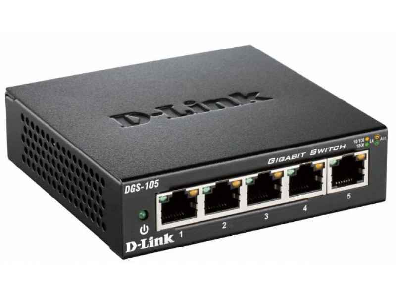 D-Link Schwarz Switch Kupferdraht 1 Gbps - 5-Port 3 HE - Extern DGS-105/E