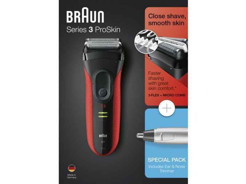 Braun Series 3 3030s Rasierer Folienschaber+Trimmer Schwarz-Rot