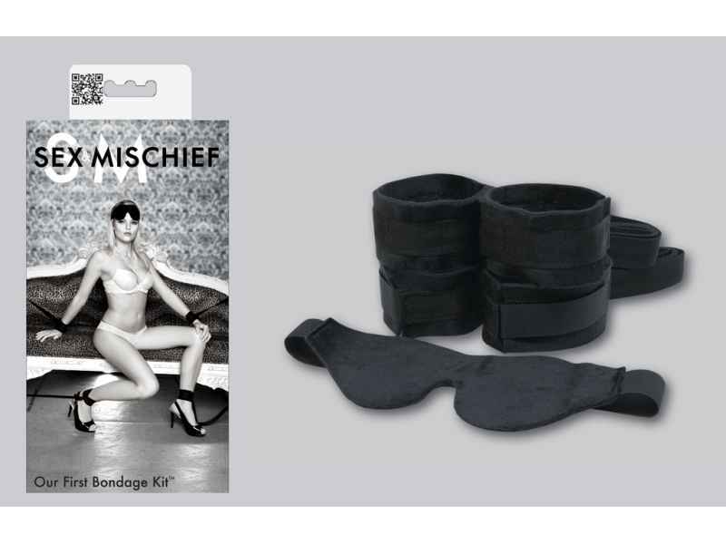 FLIRT OUR FIRST BONDAGE KIT, 5ER FESSELSET MIT MASKE, SCHWARZ