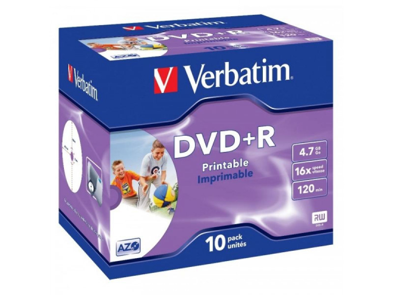 DVD+R 4.7GB Verbatim 16x Inkjet white Full Surface 10er Jewel Case 43508