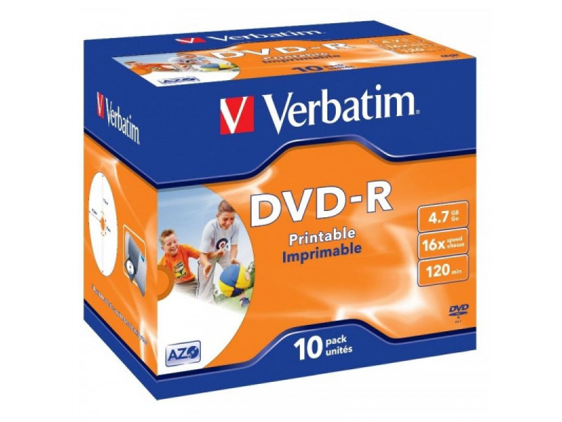 DVD-R 4.7GB Verbatim 16x Inkjet white Full Surface 10er Jewel Case 43521