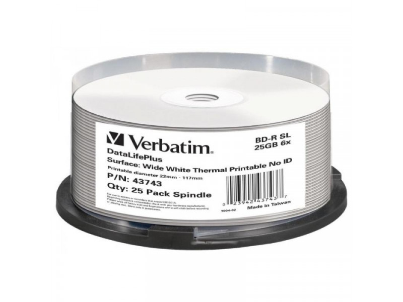 BD-R 25GB Verbatim 6x Thermo white Full Surface 25er Cakebox 43743