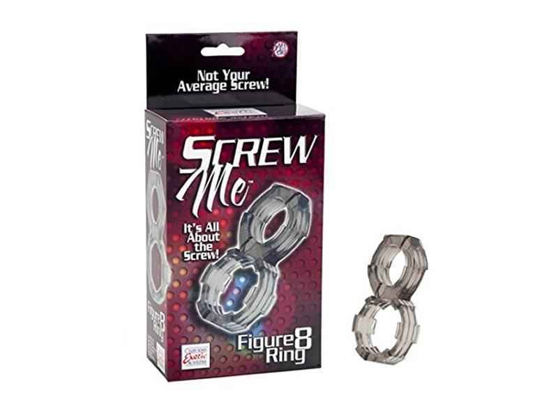 SCREW ME FIGURE 8 RING, DUAL COCK RING, SMOKE, 8, 3CM X 4, 5CM