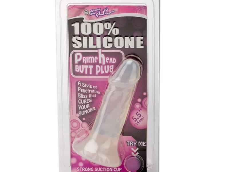 PRIME HEAD 100% SILIKON BUTT PLUG, MIT SAUGFUSS, CLEAR, 14CM