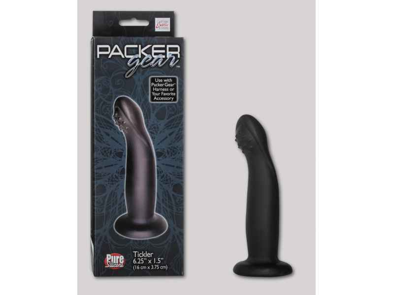 PACKER GEAR TICKLER DONG, MIT SAUGFUSS, SILIKON, SCHWARZ, 16CM