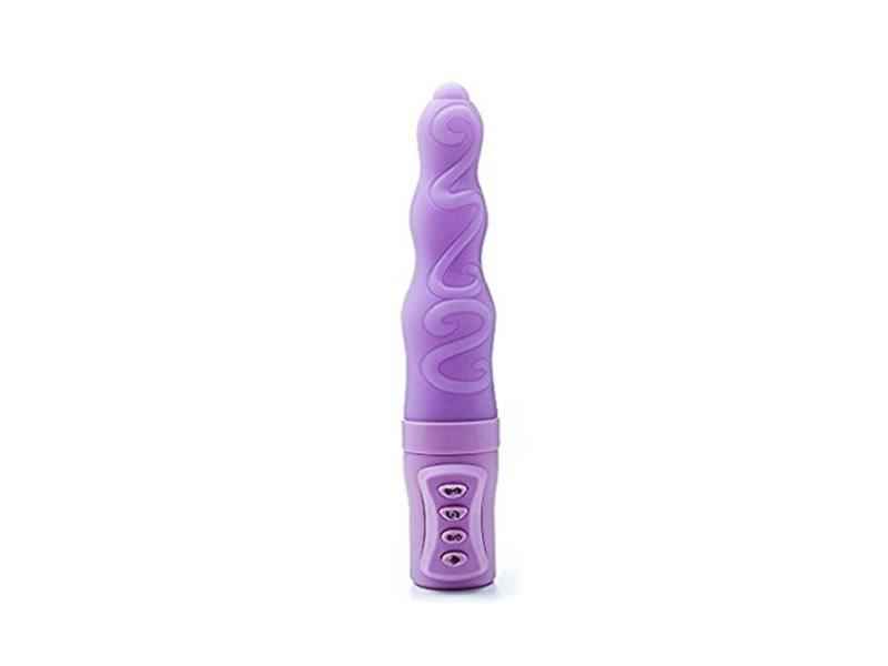 GLEAMY SILIKON VIBRATOR, ROTATION & SATINBEUTEL, LILA, 15, 2CM