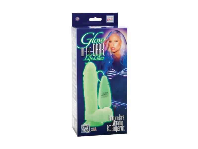 GLOW-IN-THE-DARK EMPEROR 8ZOLL COCK, VIBRO, MIT SAUGFUSS, 20CM