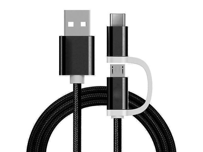 Reekin Kabel (2in1 MicroUSB & USB-C) 1 Meter (Schwarz-Nylon)