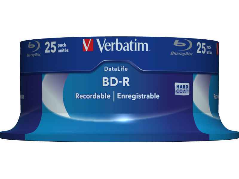 Verbatim BD-R 25GB/1-6x Cakebox (25 Disc) DataLife White Blue Surface 43837