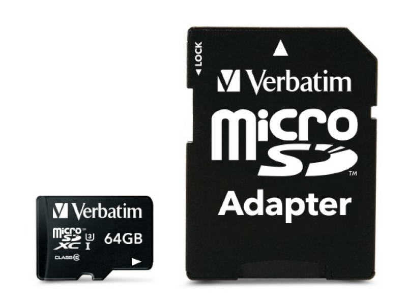 Verbatim PRO MicroSDXC 64GB Cl.10 U3 UHS-I W/Adapter 47042