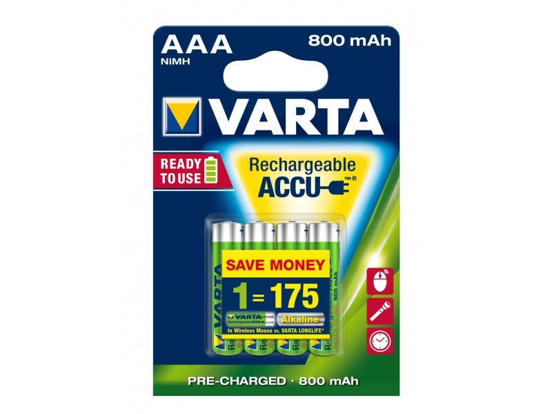 Varta Akku Micro AAA NiMH 800mAh Blister 1,2V, (4er Pack) 56703 101 404