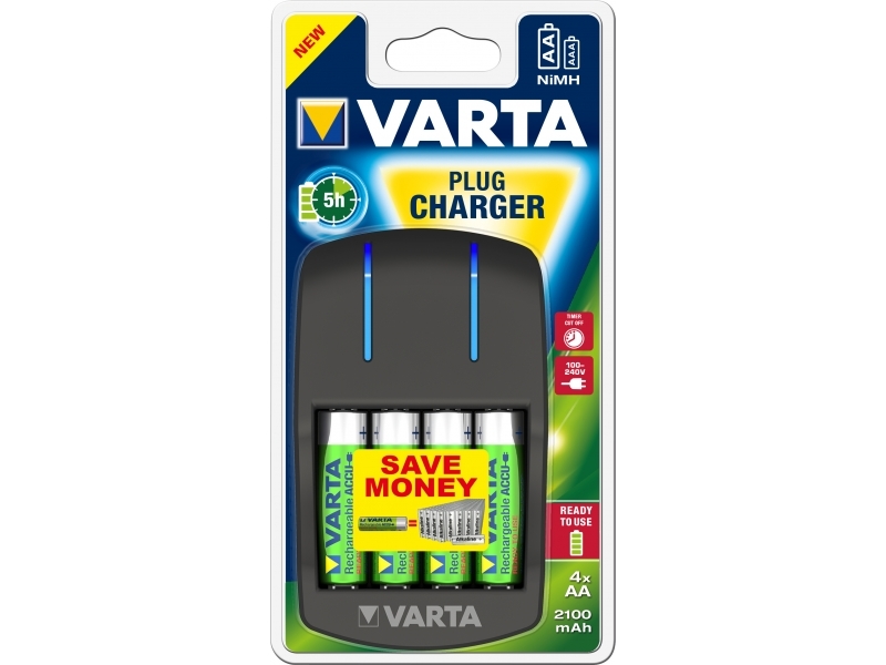 Varta Universal Ladegerät Plug Charger inkl. 4 x AA 57647 101 451