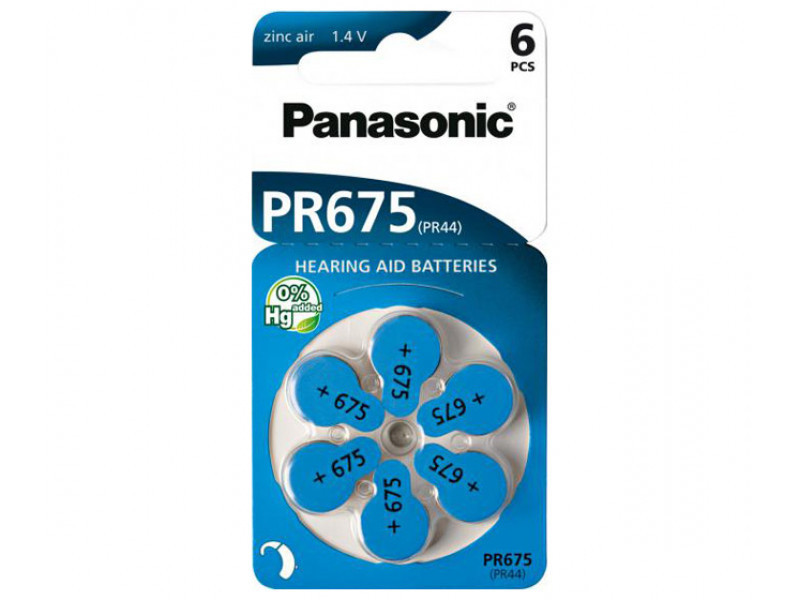 Panasonic Batterie Zinc Air Hearing Aid 675 1.4V Blister 6-Pack PR-675/6LB