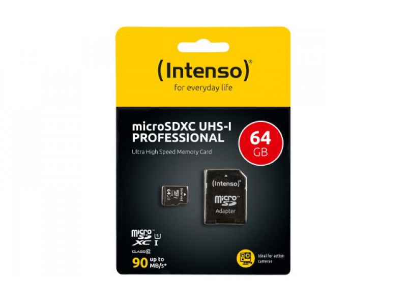 MicroSDHC 64GB Intenso Professional CL10 UHS-I +Adapter Blister