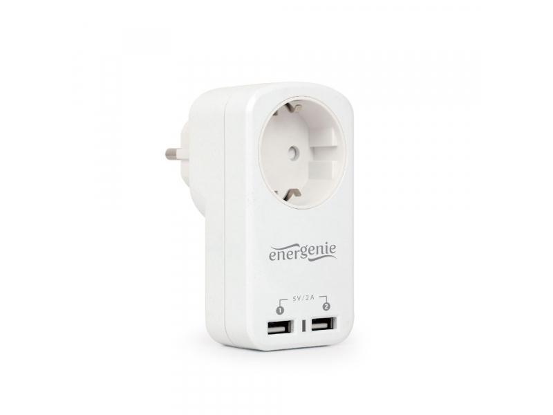 EnerGenie Zwischenstecker mit integriertem USB-Ladegerät weiß EG-ACU2-01-W