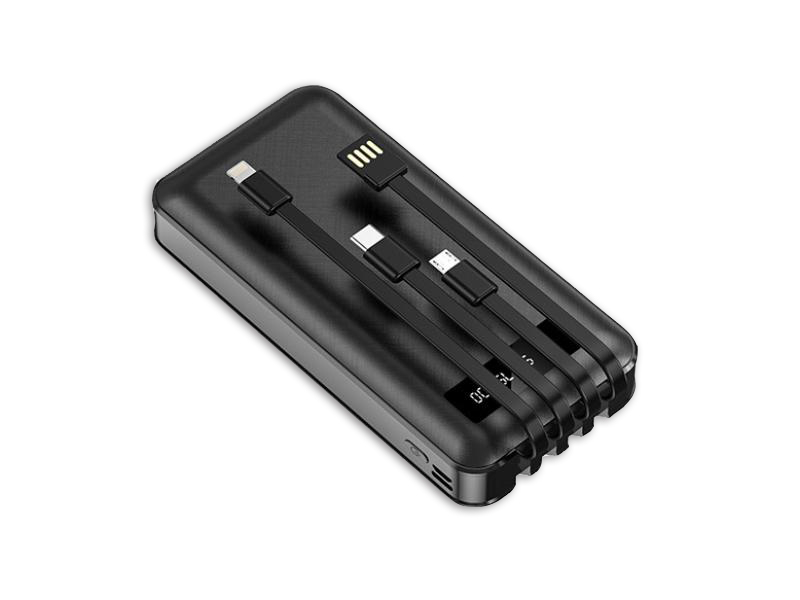 Powerbank 10000 mAh + 4 Ladekabel (Schwarz)