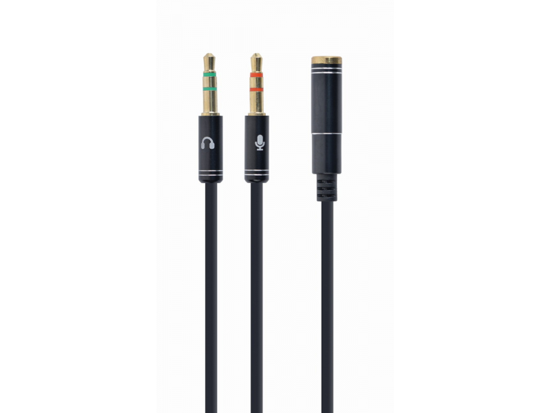 CableXpert 3,5 mm 4-Pin Stecker auf 2x 3.5 mm Stereo-Adapterkabel, schwarz, Metallanschlüsse - CCA-4