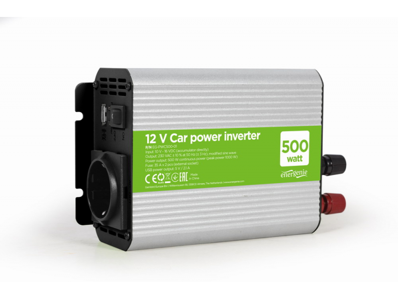 EnerGenie power adapter/inverter Auto 500W Aluminium schwarz EG-PWC500-01