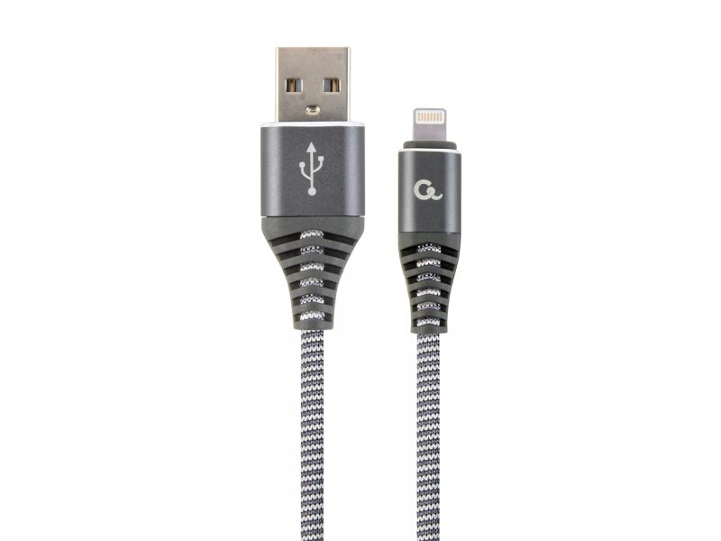 CableXpert cotton braided 8-pin 1 m, spacegrey/white - CC-USB2B-AMLM-1M-WB2