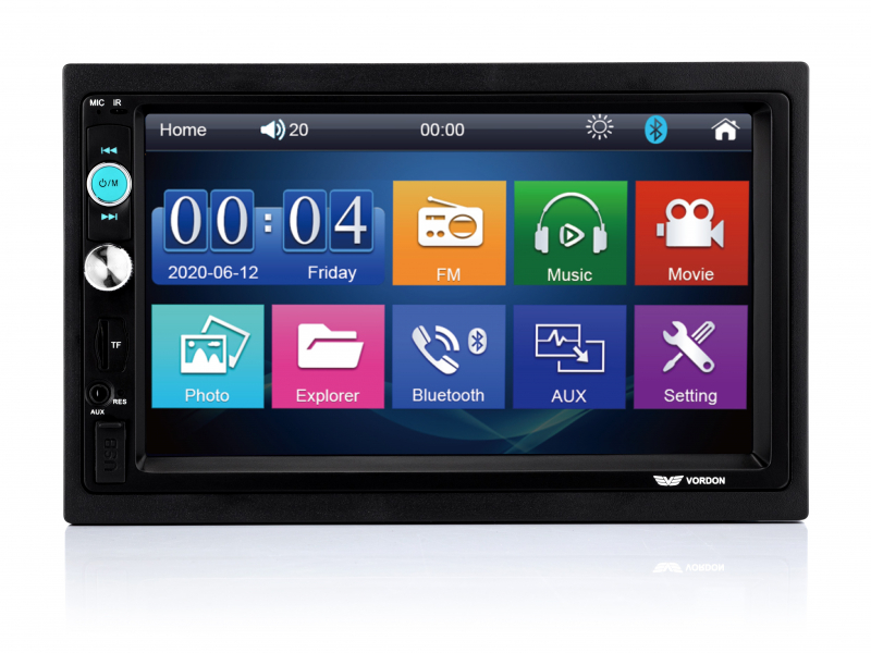 Vordon 7 Autoradio HT-877BT mit AUX/Bluetooth/Rückfahrkamera (Schwarz)