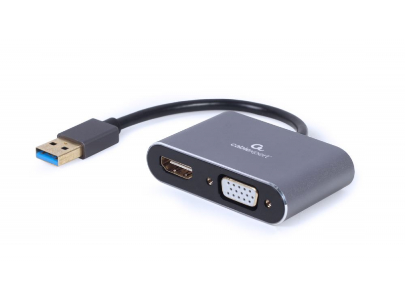 CableXpert USB-auf-HDMI+VGA-Display-Adapter, Spacegrau - A-USB3-HDMIVGA-01