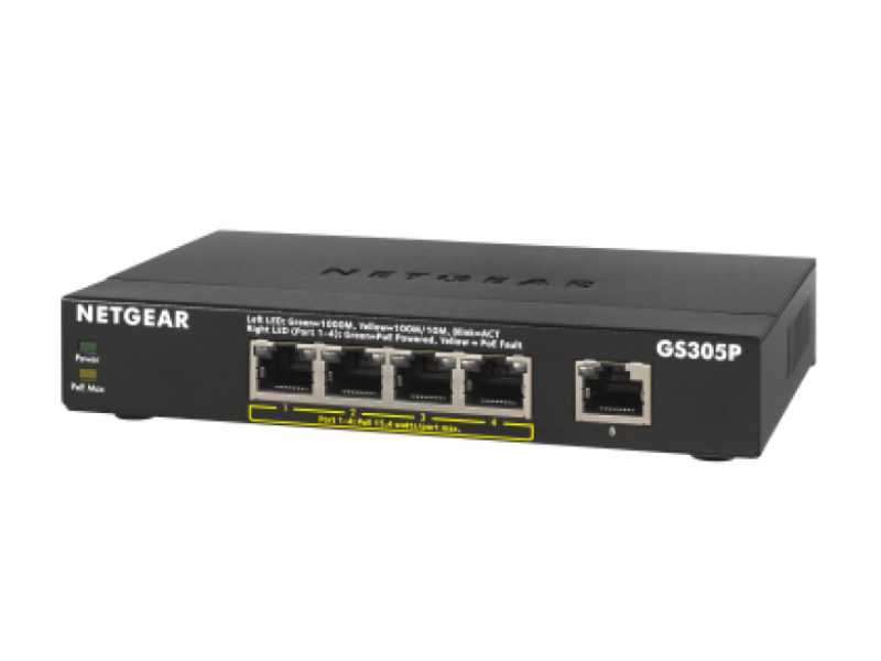 Netgear Switch 5x1000 (4xPoE+ 63W) Metal - GS305P-200PES