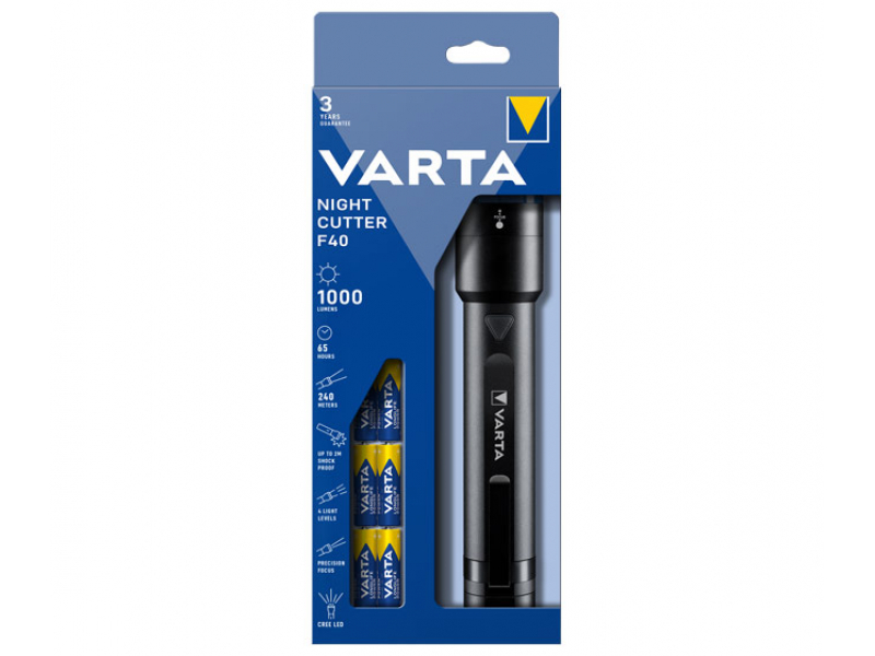 Varta LED Taschenlampe Night Cutter F40 inkl. 6x Batterie Alkaline AA