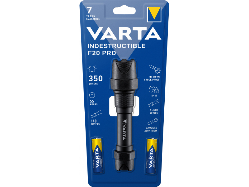 Varta LED Taschenlampe Indestructible, F20Pro inkl. 2x Batterie Alkaline AA