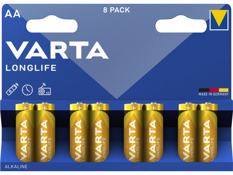 Varta Batterie Alkaline, Mignon, AA, LR06, 1.5V  Longlife, Blister (8-Pack)