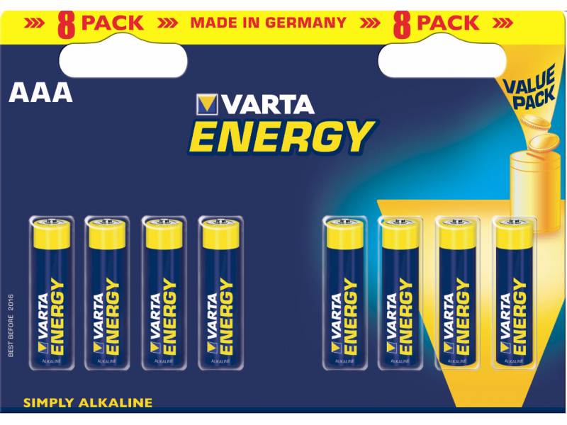 Varta Batterie Alkaline, Micro, AAA, LR03, 1.5V - Energy, Blister (8-Pack)