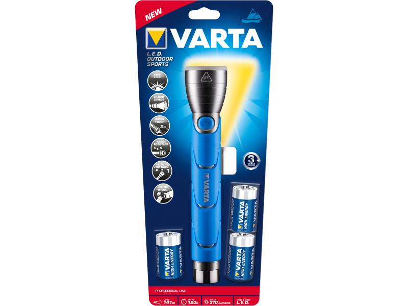 Varta LED Taschenlampe Outdoor Sports, F30 inkl. 3x Batterie Baby C