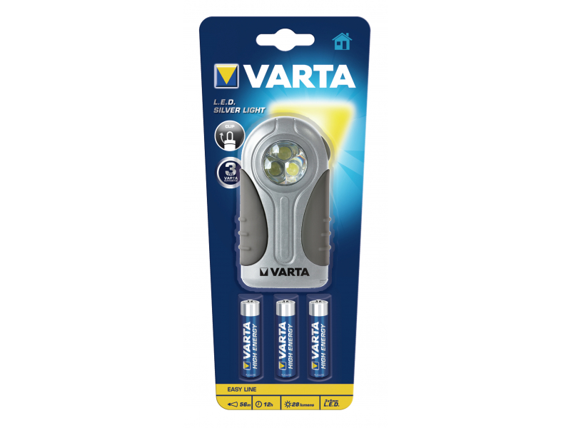 Varta LED Taschenlampe Silver Light, inkl. 3x Batterie Alkaline AAA