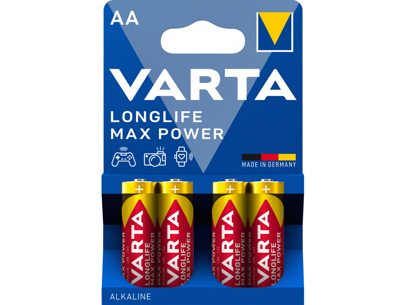 Varta Batterie Alkaline, Mignon, AA, LR06, 1.5V Longlife Max Power (4-Pack)