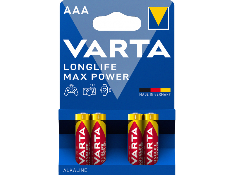 Varta Batterie Alkaline, Micro, AAA, LR03, 1.5V Longlife Max Power (4-Pack)