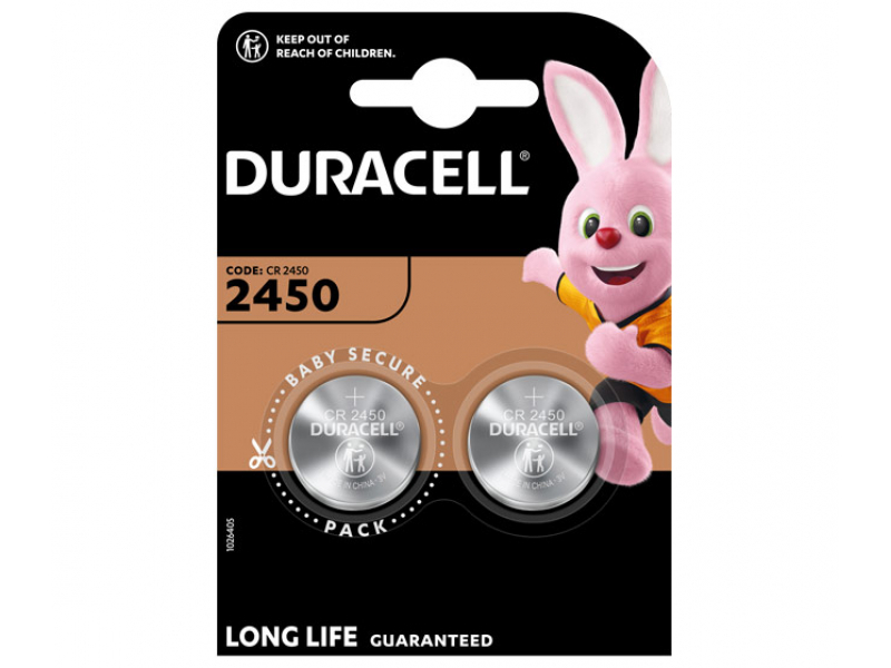 Duracell Batterie Lithium, Knopfzelle, CR2450, 3V Blister (2-Pack)