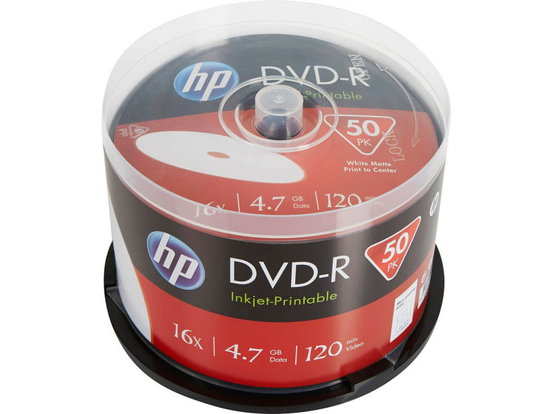 HP DVD-R 4.7GB/120Min/16x Cakebox (50 Disc)  Printable Surface DME00025WIP