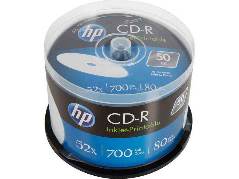 HP CD-R 80Min/700MB/52x Cakebox (50 Disc) Printable Surface  CRE00017WIP