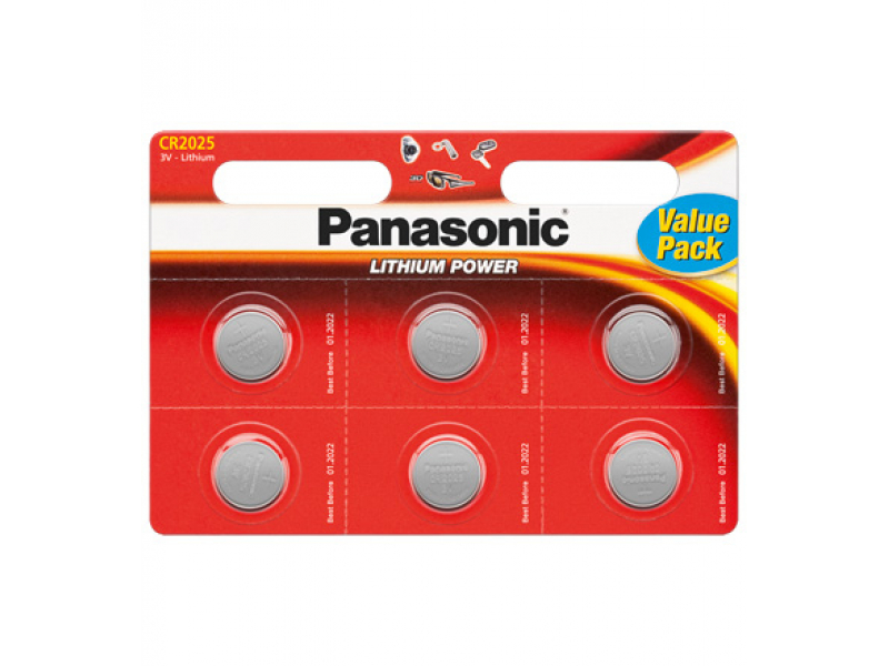 Panasonic Batterie Lithium, CR2025, 3V -, Lithium Power, Blister (6-Pack)