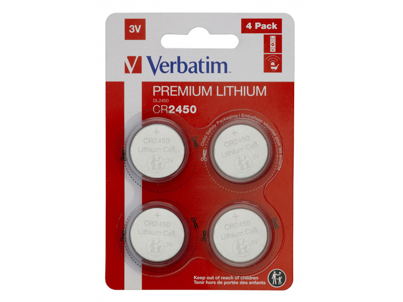 Verbatim Batterie Lithium, Knopfzelle, CR2450, 3V - Blister (4-Pack)