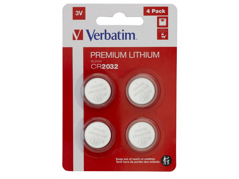 Verbatim Batterie Lithium, Knopfzelle, CR2032, 3V - Blister (4-Pack)