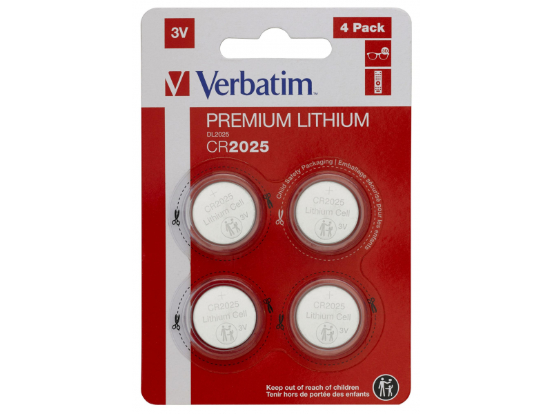 Verbatim Batterie Lithium, Knopfzelle, CR2025, 3V - Retail Blister (4-Pack)